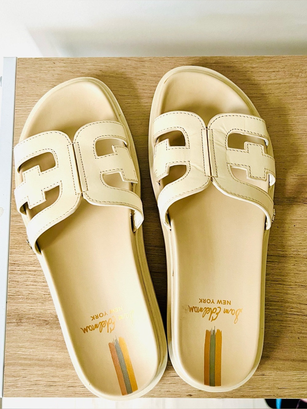 Sam Edelman Cream Slip-On Cutout Slide Sandals